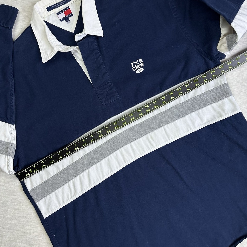 Vtg 1994 Tommy Hilfiger Crew Rowing Rugby Polo Shirt Men Large Navy Blue Preppy - Picture 7 of 8